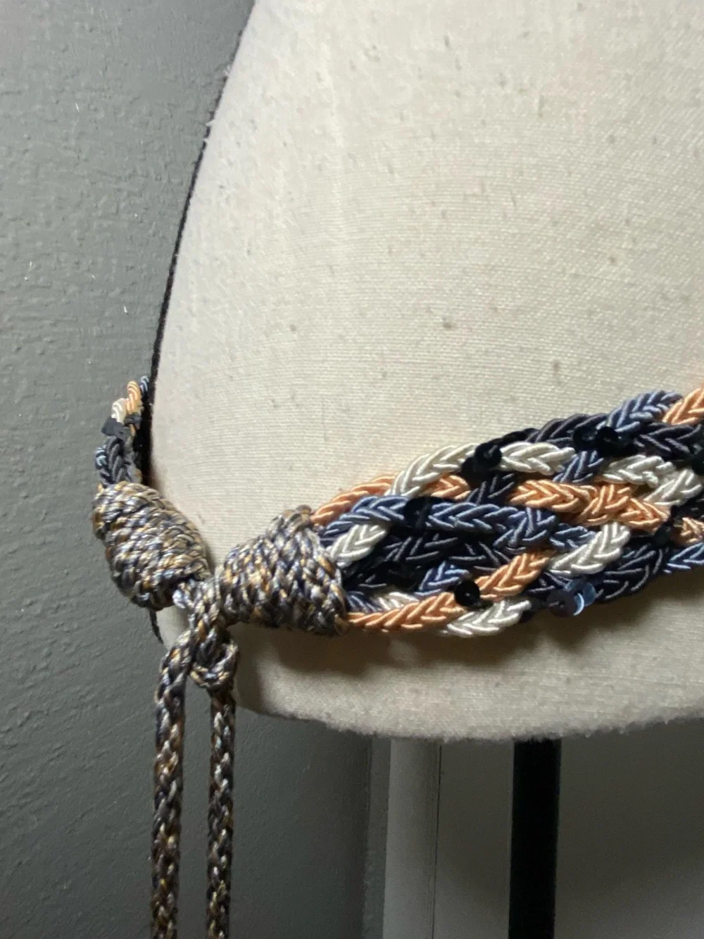 Vintage Blue Orange, Black Woven Sequin Rope Beaded Tassel Belt One Size